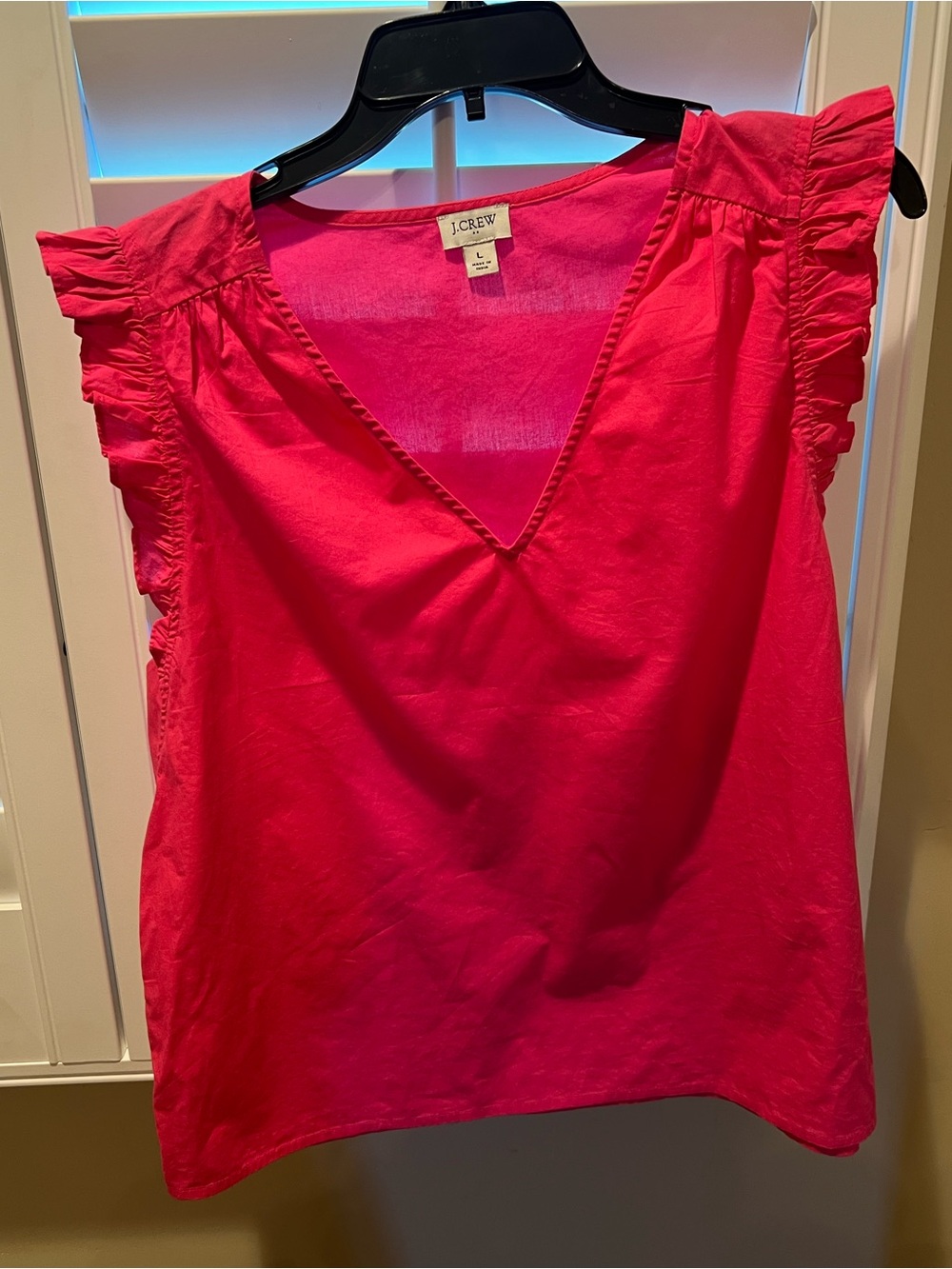 J. Crew Women’s Pink Ruffle Sleeve V-Neck Top